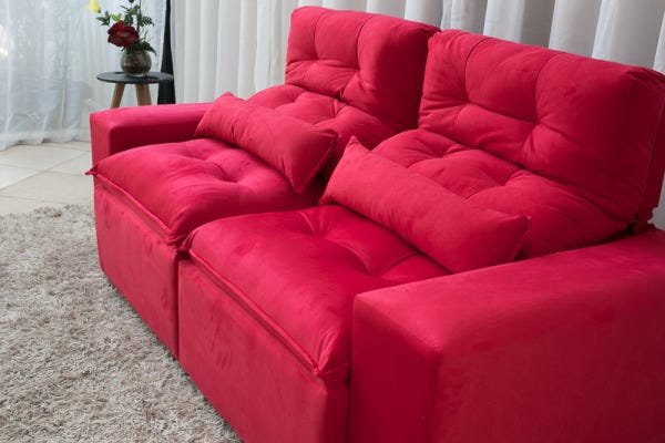 Sofá Retrátil e Reclinável com Pillow 2,00M Tecido Suede Vermelho - 1