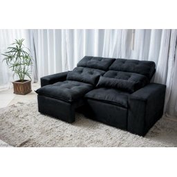 Sofá Retrátil e Reclinável com Pillow 2,00m Tecido Suede Preto - 2 Sofá Retrátil e Reclinável com Pillow 2,00m Tecido Suede Preto - 2