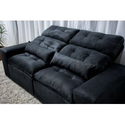 Sofá Retrátil e Reclinável com Pillow 2,00m Tecido Suede Preto - 3 Sofá Retrátil e Reclinável com Pillow 2,00m Tecido Suede Preto - 3