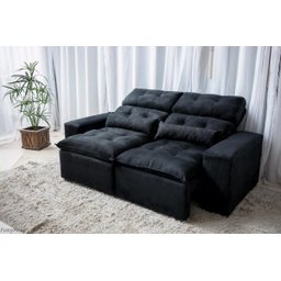 Sofá Retrátil e Reclinável com Pillow 2,00m Tecido Suede Preto - 1 Sofá Retrátil e Reclinável com Pillow 2,00m Tecido Suede Preto - 1