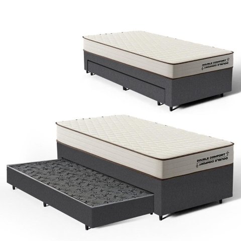 Cama Box Solteiro com Colchão de Espuma D45 Double Comfort + Auxiliar de Molas Unique 88cm