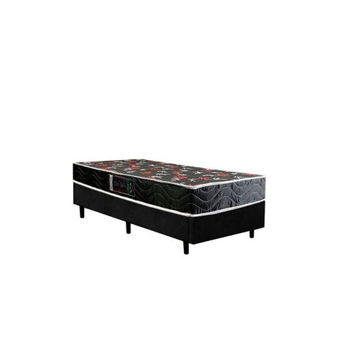 Cama Box Solteiro Colchão Espuma D28 Oriental Preto Ducci + Box Suede Preto (57x88x188)