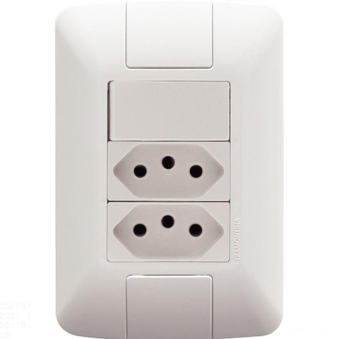 Conjunto 4x2 com 1 Interruptor Simples 6 a 250 V e 2 Tomadas 2p+t 10 a 250 V Aria em Bran