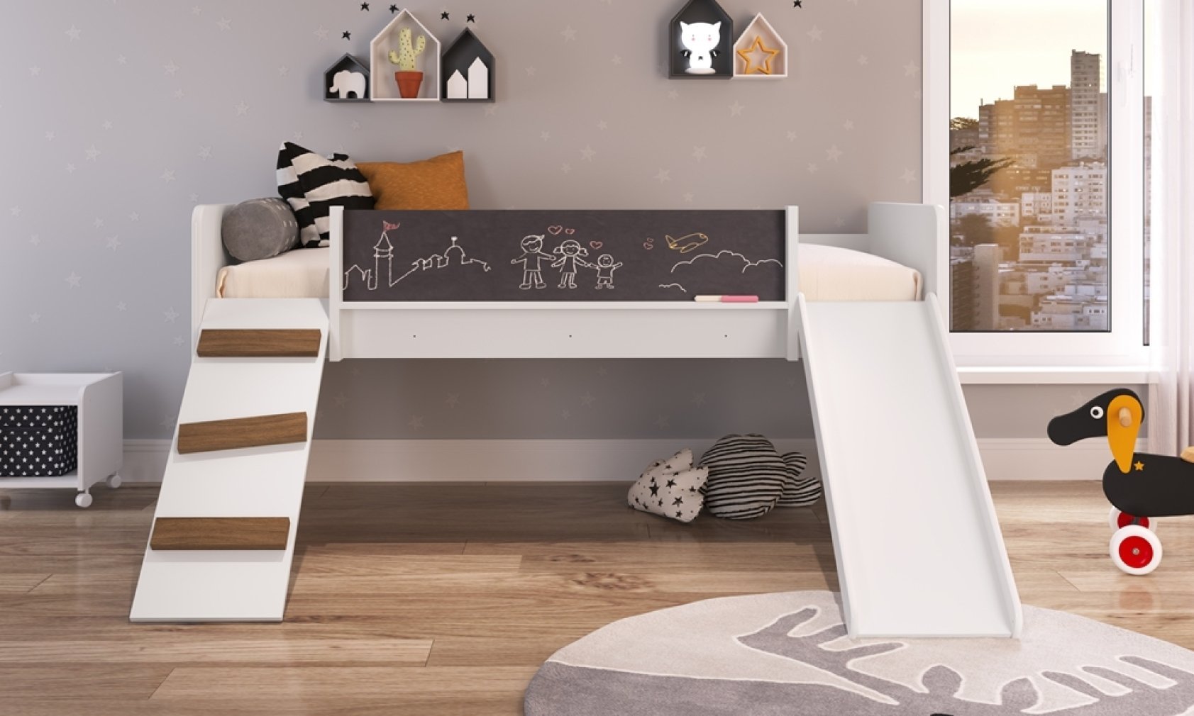 Cama Playground com Escorregador e Rampa Branca Completa Móveis - 4