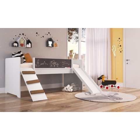 Cama Playground com Escorregador e Rampa Branca Completa Móveis