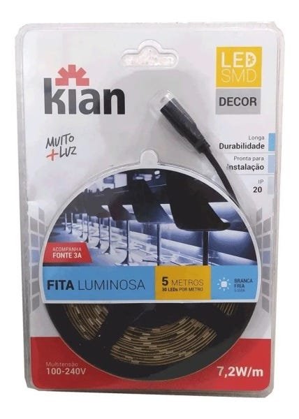 Fita Led Kian Cor:Azul IP20 7,2w 110v/220v 5m fonte 3A - 2