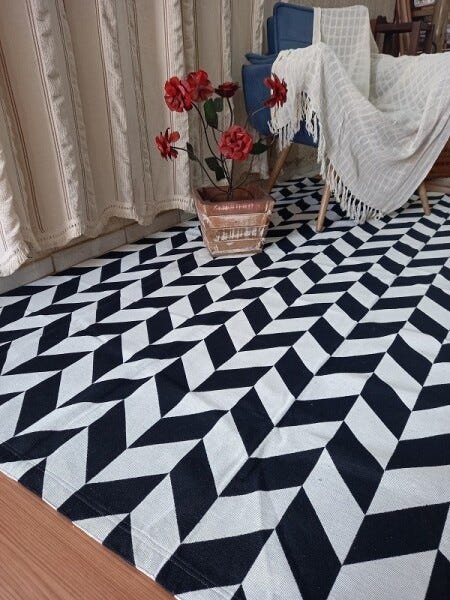 Tapete 2x2,5M Antiderrapante - Preto e Cru - 1
