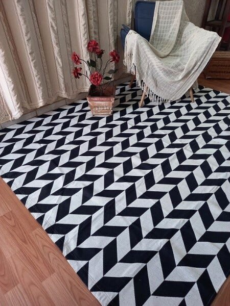 Tapete 2x2,5M Antiderrapante - Preto e Cru - 3