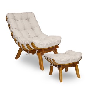 Kit Poltrona + Puff Costela Decoração Conforto Linho Bege