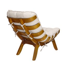 Kit Poltrona + Puff Costela Decoração Conforto Linho Bege - 3