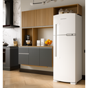 Ver imagem 1 de Armário de Cozinha Mel Suspensa Compacta com Balcão 180cm Mdf Damasco Ripado Cinza Poquema Móveis