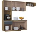 Ver imagem 5 de Armário de Cozinha Mel Suspensa Compacta com Balcão 180cm Mdf Damasco Ripado Cinza Poquema Móveis