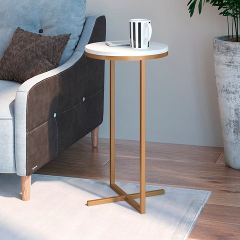 Mesa Volpi Alta L30 X A56cm Branco/dourado