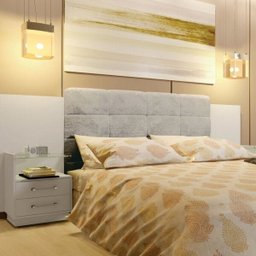 Cabeceira Casal Estofada com 2 Mesas de Apoio Galaxy Bronze  - 1