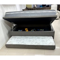 Conjunto Baú 3 em 1 com Cama Auxiliar Ortopédica Firme Sued Cinza + Colchão Molas Ensacadas Solteiro - 2