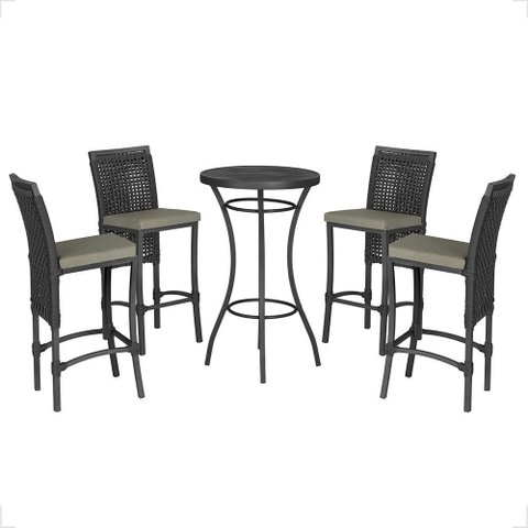 Mesa Bistrô e 4 Banquetas Roma Preta Corda Náutica Estofado 8 Trama Original