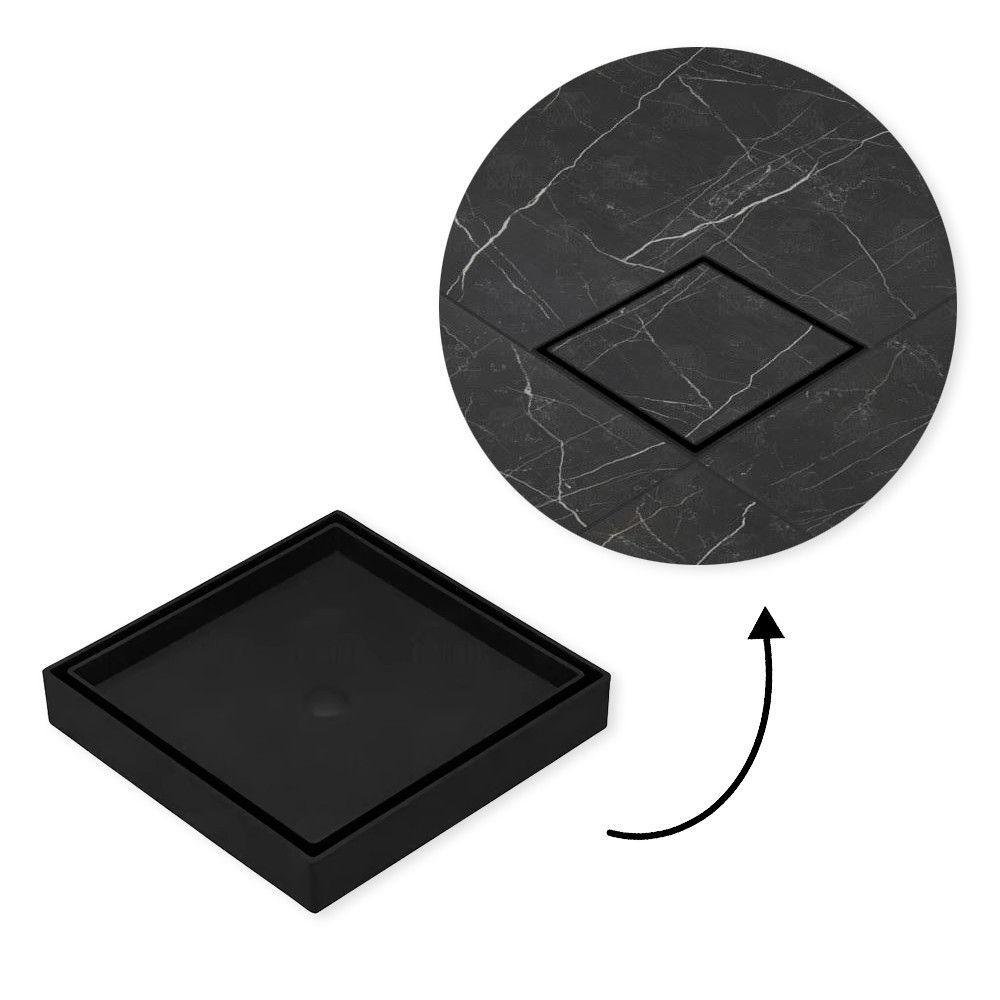 Ralo 10x10 Oculto Preto Plástico Abs para Piso e Porcelanato - 2