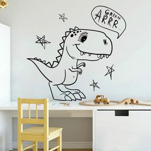 Adesivo de Parede Infantil Dinossauro Estrlinhas Preto Decorativo