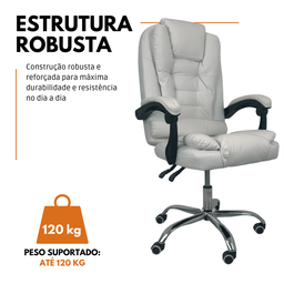 Cadeira de Escritório Presidente Reclinável Ergonômica - Branco - 4