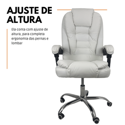 Cadeira de Escritório Presidente Reclinável Ergonômica - Branco - 2