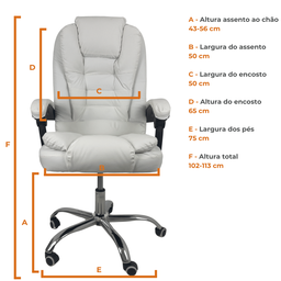 Cadeira de Escritório Presidente Reclinável Ergonômica - Branco - 6