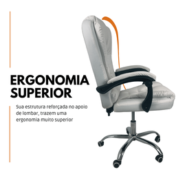 Cadeira de Escritório Presidente Reclinável Ergonômica - Branco - 3