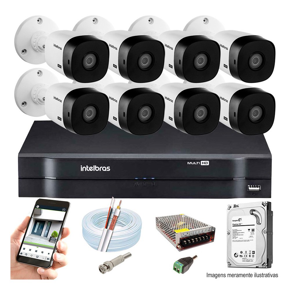 Kit Intelbras 8 Cam Vhl 1220B Full HD DVR Mhdx 1108 + HD 1Tb
