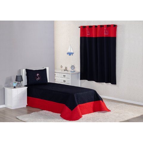 Kit Cobre Leito e Cortina Infantil Oxford Solteiro Masculino