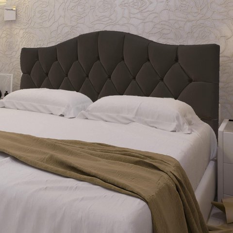 Cabeceira Cama Queen Botões Provençal Chocolate Suede com Pés 120cm Altura Rbl