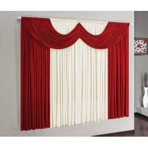 Cortina Riviera 2,00m X 1,70m para Varão Simples - Vermelho/palha