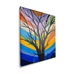Mini Quadro Artesanal Decorativo com Árvore Morta Pintado a Mão Medindo 30x25cm - 3