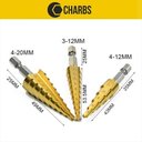 Ver imagem 2 de Jogo com 3 Broca Escalonadas HSS 3 a 20mm Titânio Charbs