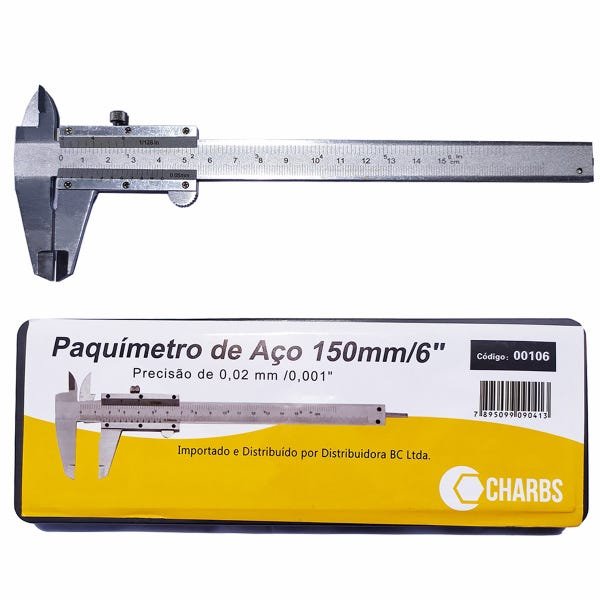 Paquímetro De Aço 6 Pol (150mm) Profissional + Estojo CHARBS - 4