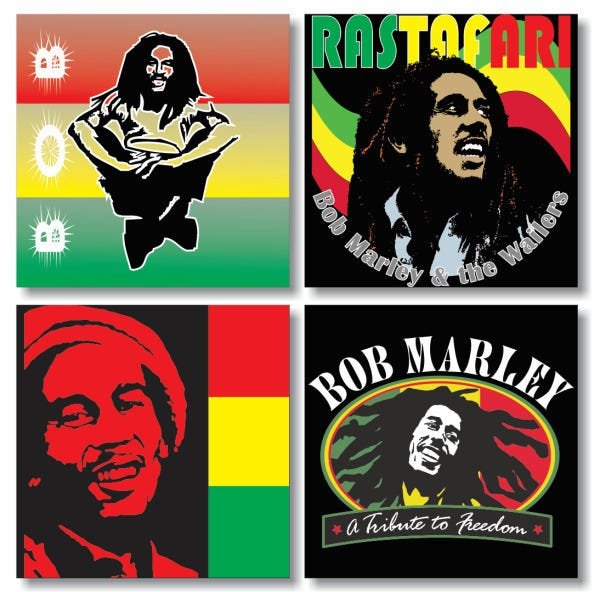 Quadros Decorativos 4 Peças Bob Marley Rastafari 30x30 - 1