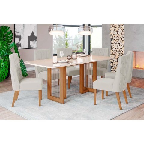 Mesa Cozinha Yara 160 + 6 Cad Eloa Nature/Light Henn