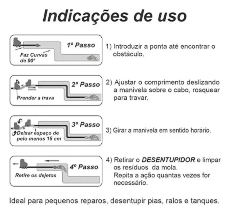 Desentupidor Manual com Manivel e Cabo de Aço 5 Metros Ideal para Ralos, Pias e Vasos Sanitarios - 6