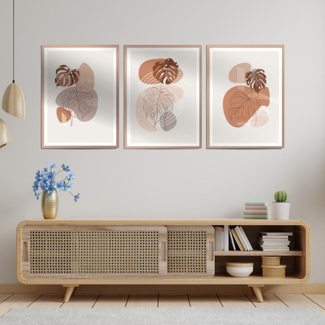 Quadros Decorativos - Três Telas - Abstratos Minimalistas - 60x45cm - 1