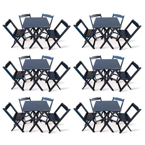 Kit 6 Conjunto com Jogo de Mesa 60x60 com 4 Cadeiras Dobráveis - Preto - Cor: Preto
