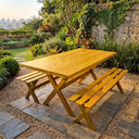 Ver imagem 1 de Conjunto Mesa para Área Externa com 2 Bancos em Madeira Maciça 200x80cm Kit Churrasco Yescasa Mel Ma
