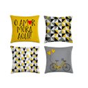Ver imagem 2 de kit 4 capas de almofada geométrica amarelo e cinza 45x45