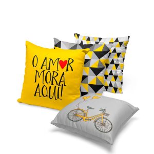 kit 4 capas de almofada geométrica amarelo e cinza 45x45