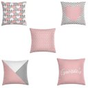 Ver imagem 1 de kit 5 capas de almofadas geométrico cinza e rosa claro 40x40