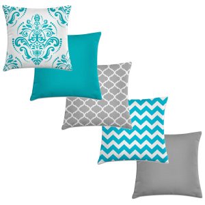 kit 5 capas de almofadas cinza e azul 40x40