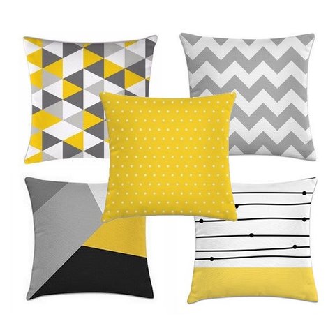 kit 5 capas de almofadas geométricas amarelo preto 40x40