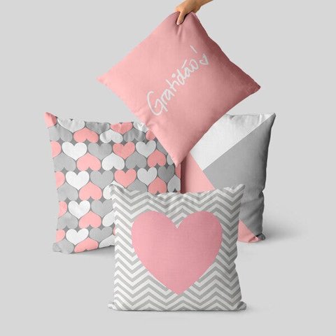 kit 4 almofadas geométrica rosa e cinza