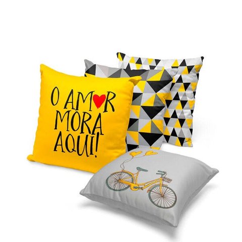 kit 4 almofadas geométrica amarelo e preto