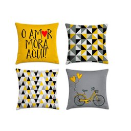 kit 4 almofadas geométrica amarelo e preto - 2
