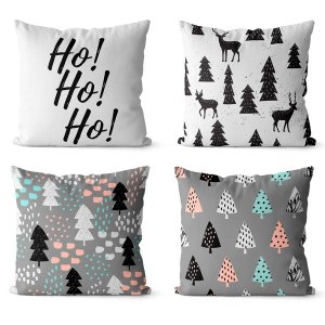 kit 4 capas de almofadas natal renas e arvores