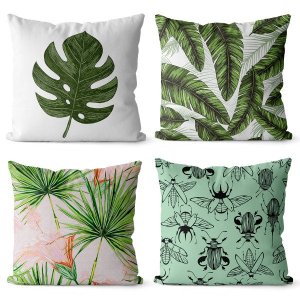 Kit 4 almofadas decorativas floral tropical 45x45