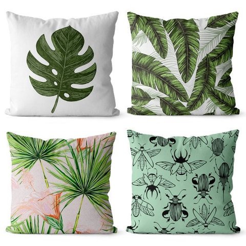 Kit 4 almofadas decorativas floral tropical 45x45